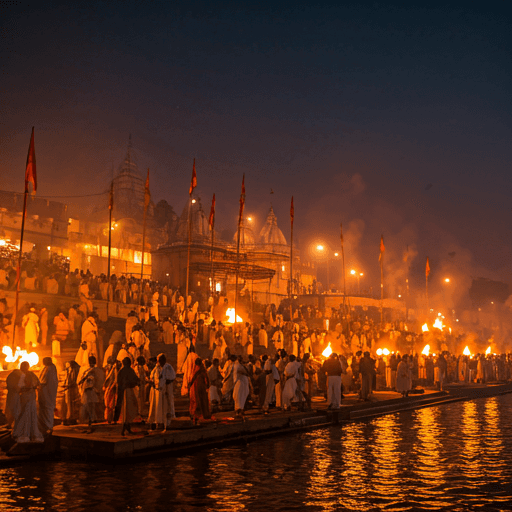 Pilgrims at river