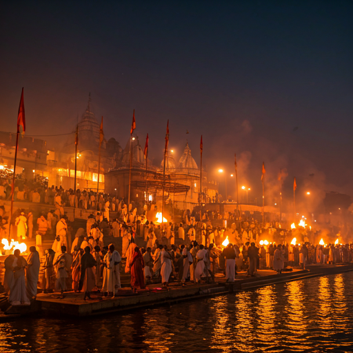 Pilgrims at river